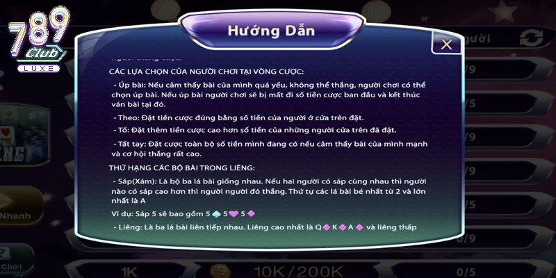 Một số thuật ngữ cần nắm rõ khi chơi bài liêng 789club